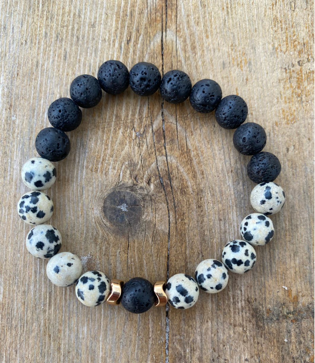 Pulsera cuarzo jaspe dálmata y lava