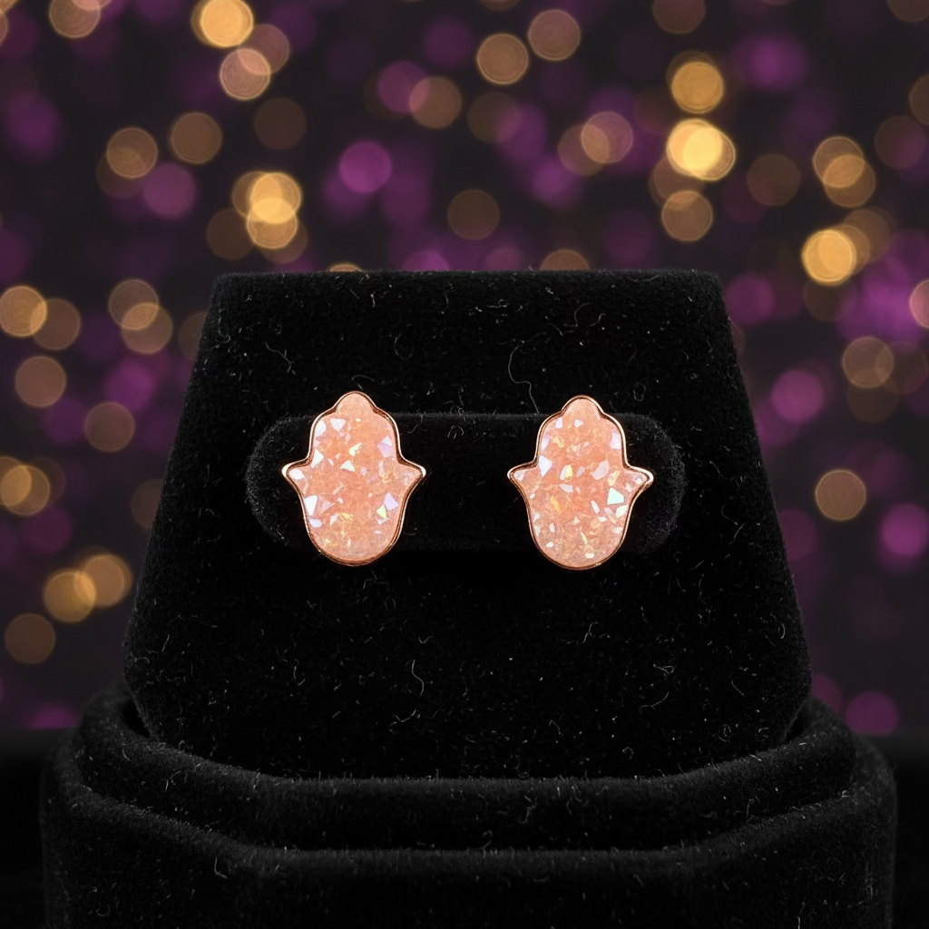 Aretes mano de Hamsa rosado