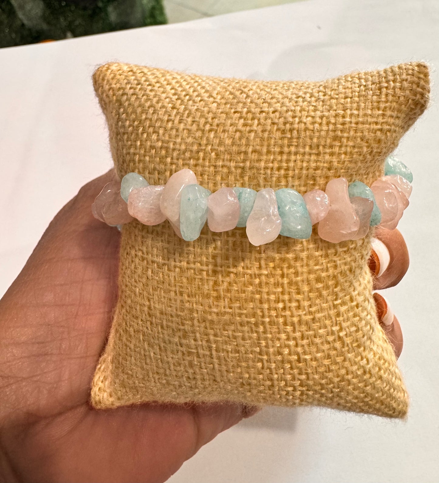 Pulsera de cuarzo rosa y aguamarina