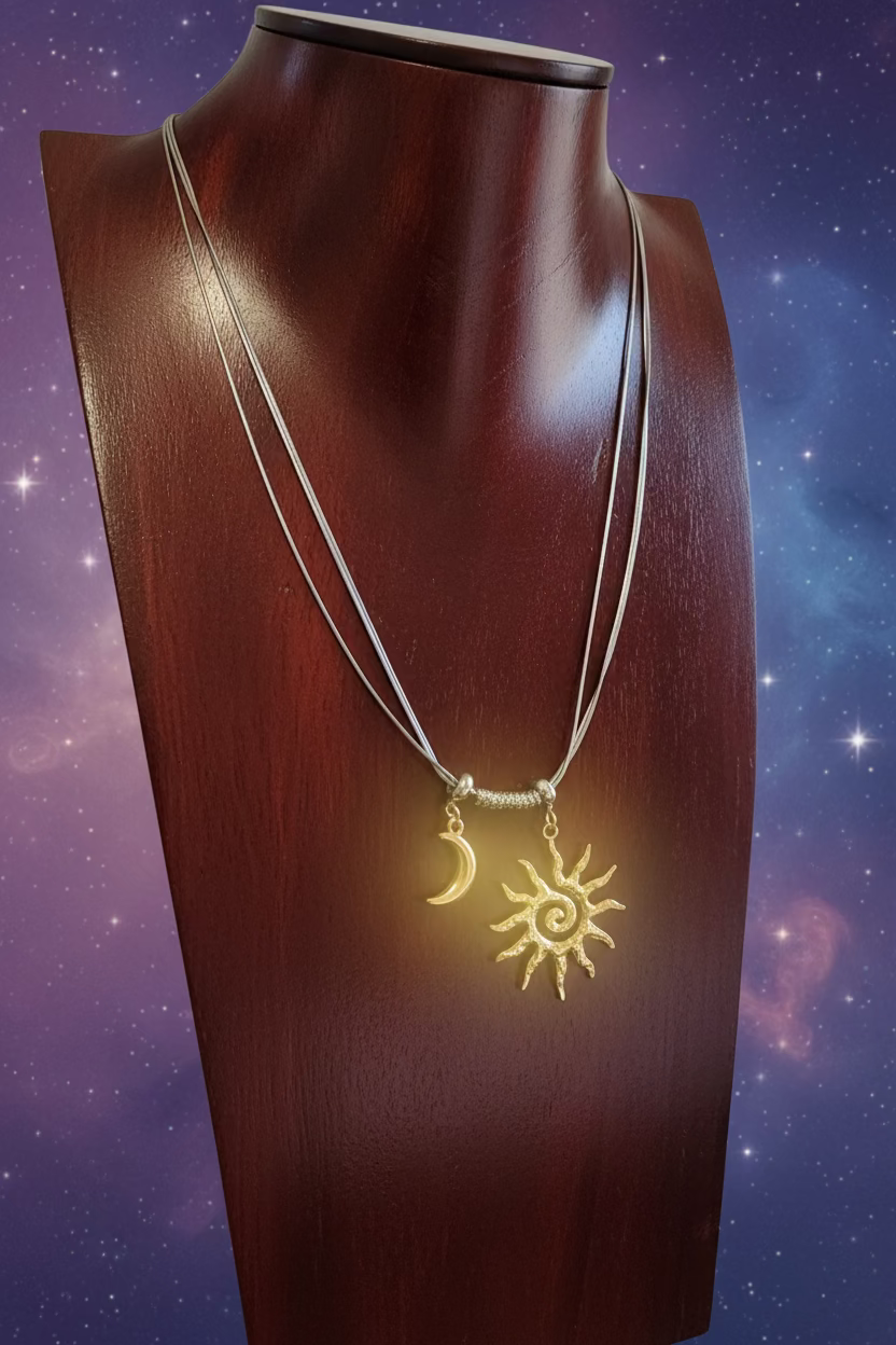 Collar triple cadena con luna y sol