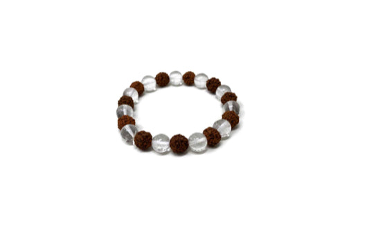 Pulsera de cuarzo cristal y rudraksh