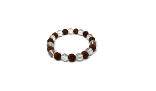 Pulsera de cuarzo cristal y rudraksh