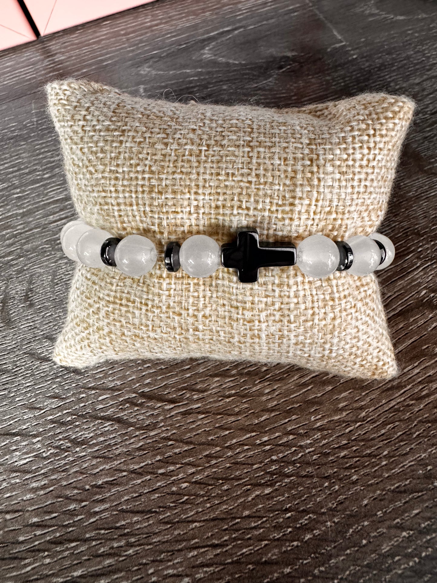 Pulsera de cuarzo cristal y hematita