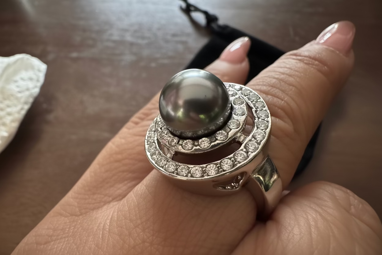 Anillo perla negra